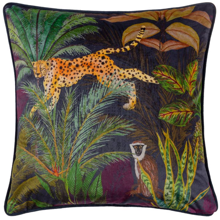 Aranya Piped Velvet Cushion Midnight for wholesale on Faire