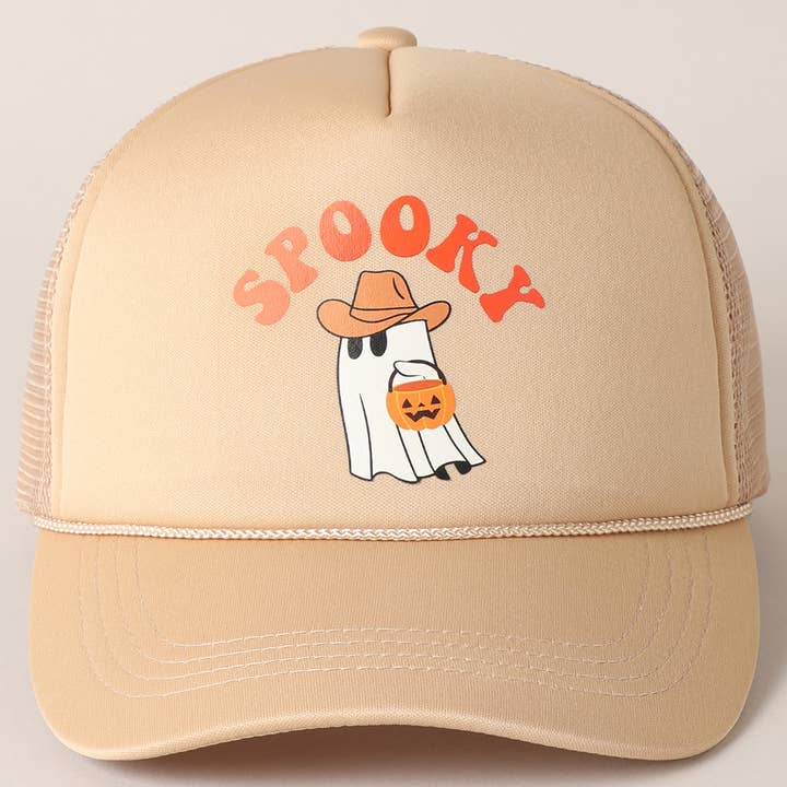 Fashion City - Wholesale Trucker Hat - Unisex - Spooky Ghost Printed Halloween Trucker Hat