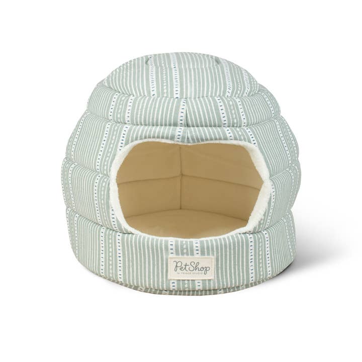 Petshop by Fringe Studio - Wholesale Pet Bed - Dog - BLOCK STRIPE DUSTY SAGE PET BED HUT