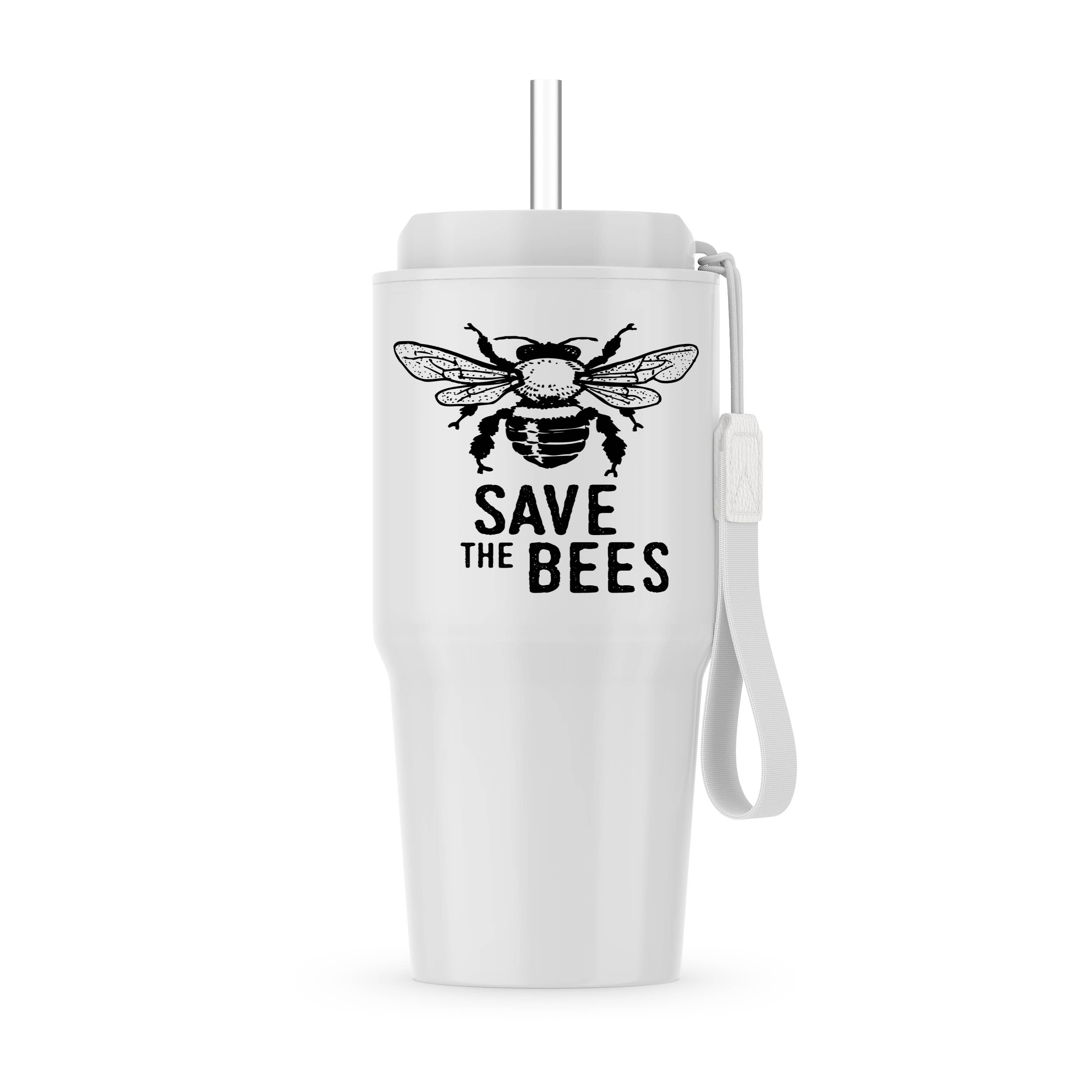 3dRose - Wholesale Insulated Mug/Tumbler - 3dRose, Save the Bees with a bee. Bold black lettering on white background., Tumbler0