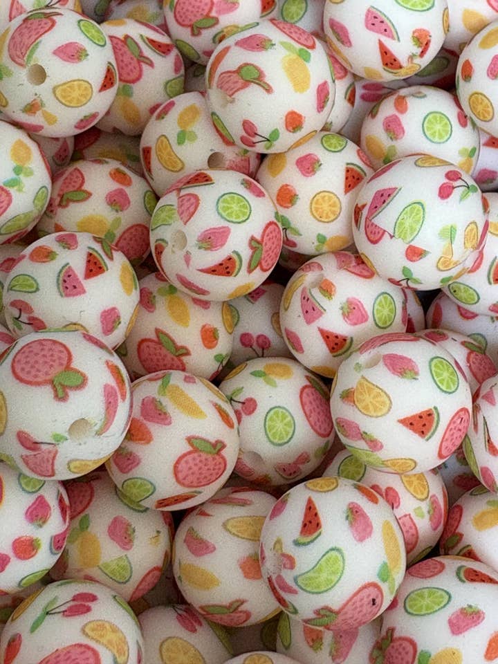 Fruit Print Silicone Beads - 15mm - 10ct for wholesale by ASAP Craft Supplies