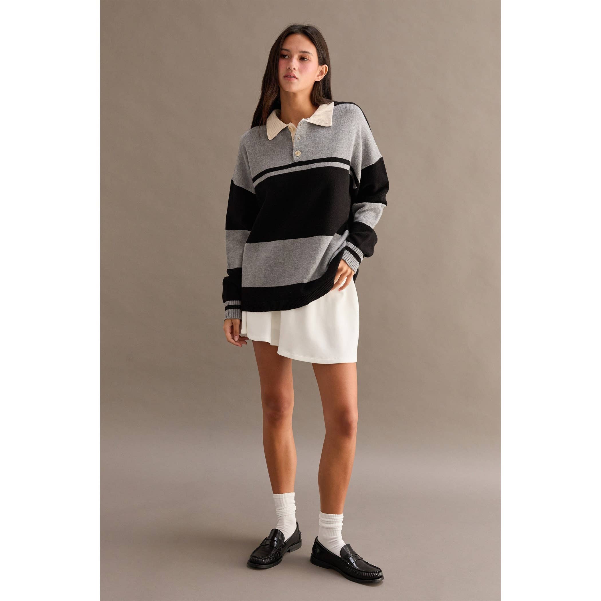 HYFVE - Wholesale Knit Sweater - Women's - Contrasting Striped Sweater With Polo Collar4