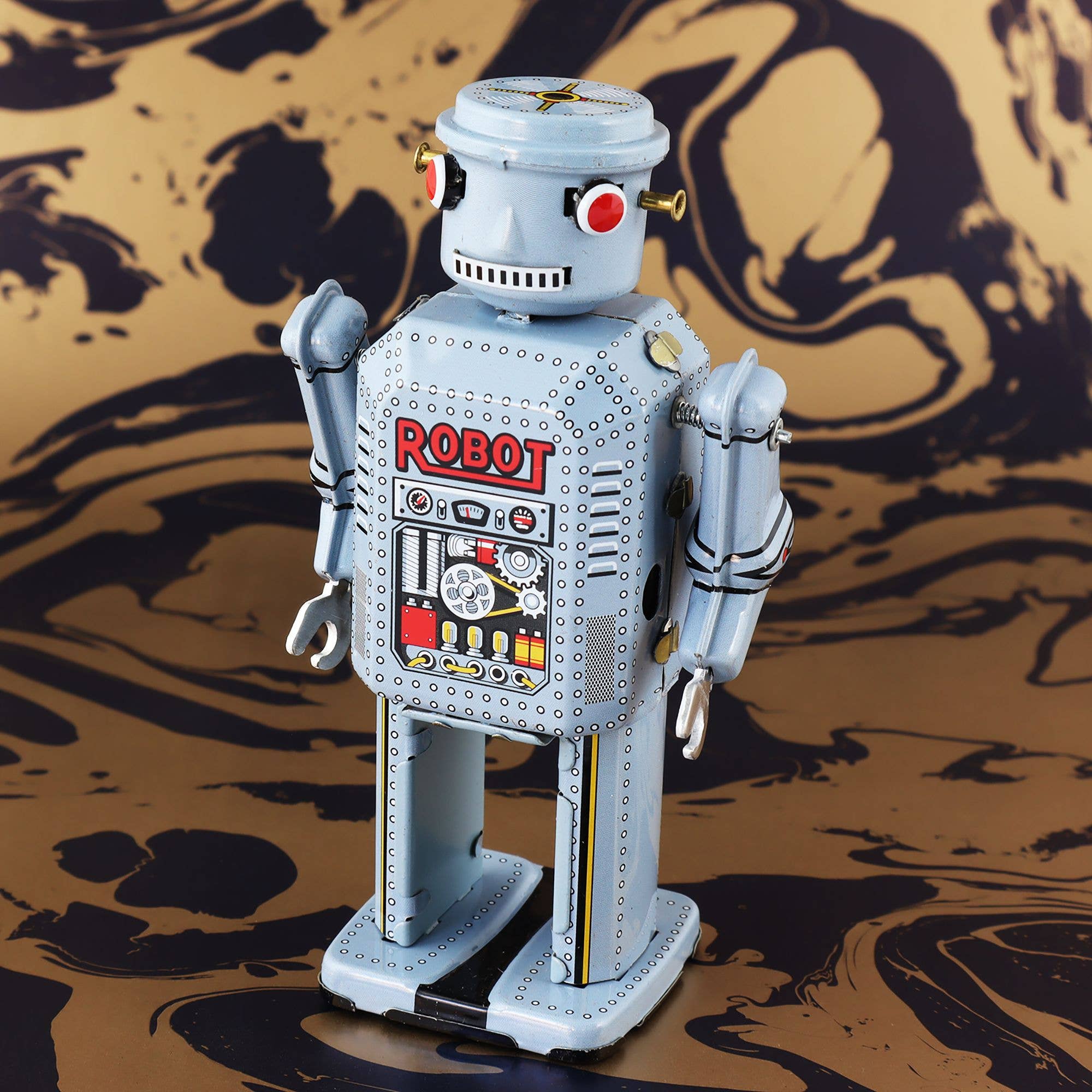 Tribal Trade GmbH - Vendita all'ingrosso Giocattolo a carica manuale - Bambini - Robot meccanico in lamiera azzurro chiaro5