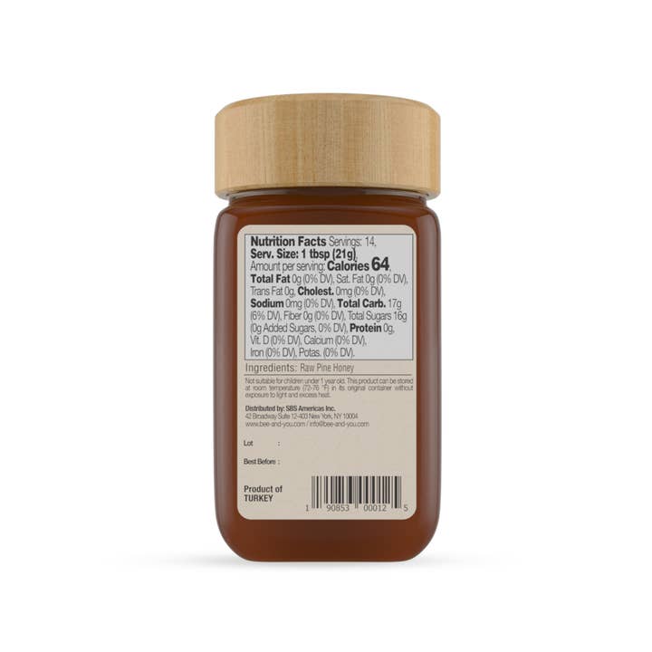 BEE&YOU - Vendita all'ingrosso Miele - Miele di pino grezzo, gusto esotico, artigianato selvatico, 10,6 oz