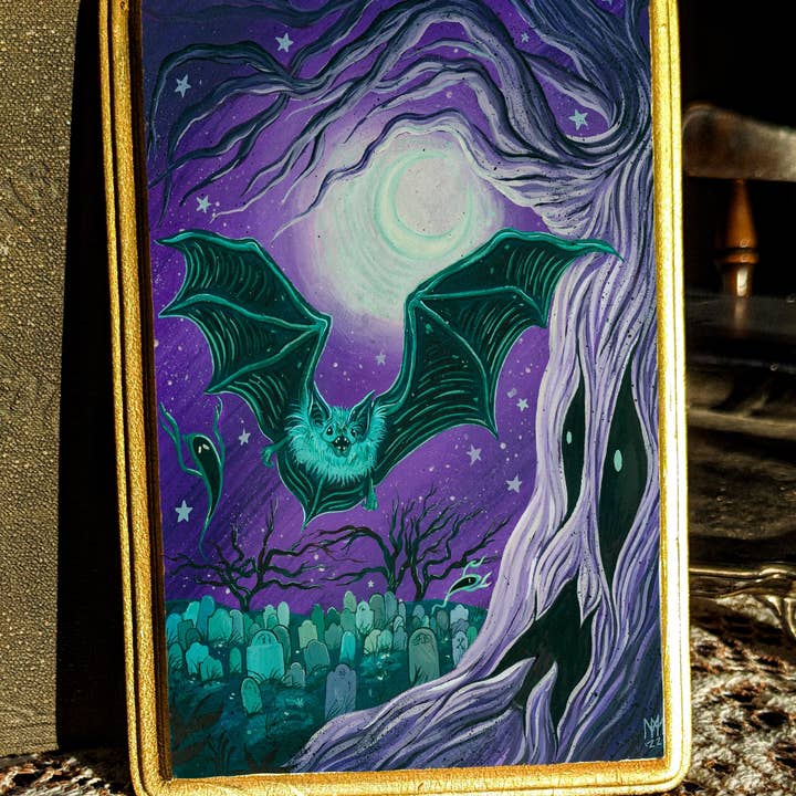 Impression montée sur bois "Soaring Over the Cemetery" - Rectangle pour la vente par Meagan Meli Illustration