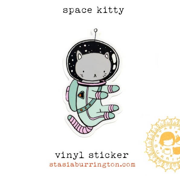 Autocollant - Chaton de l'espace pour la vente par Stasia Burrington Illustration