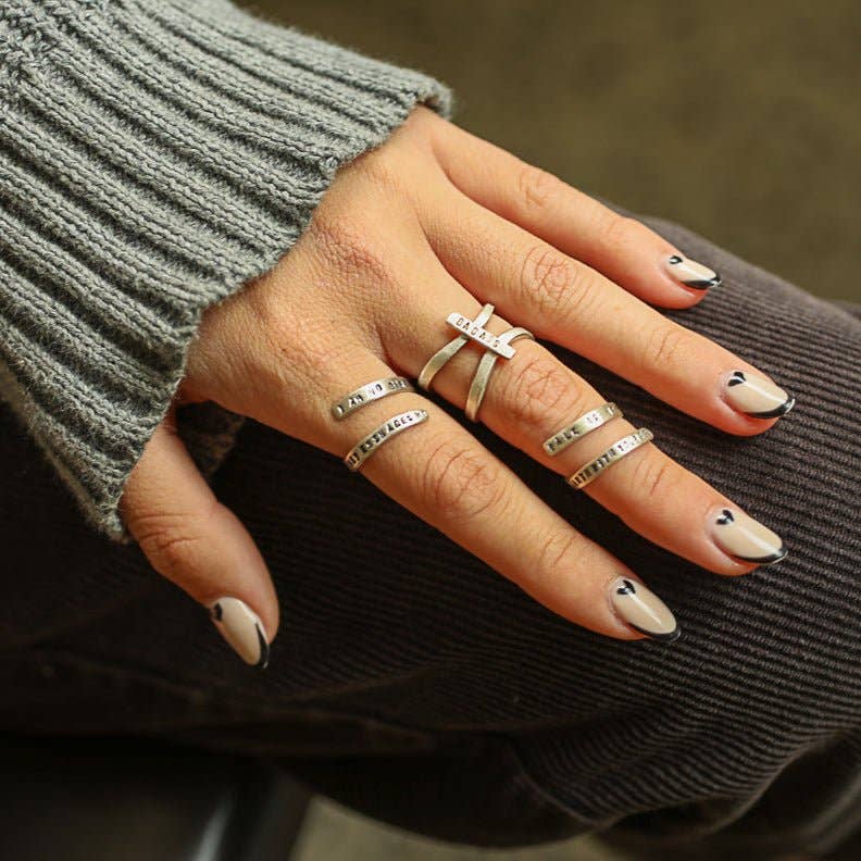 Chocolate and Steel - Wholesale Band/Stacked Ring - Walk as if You Are Kissing the Earth with Your Feet -Thich Nhat Hanh Wrap Ring0