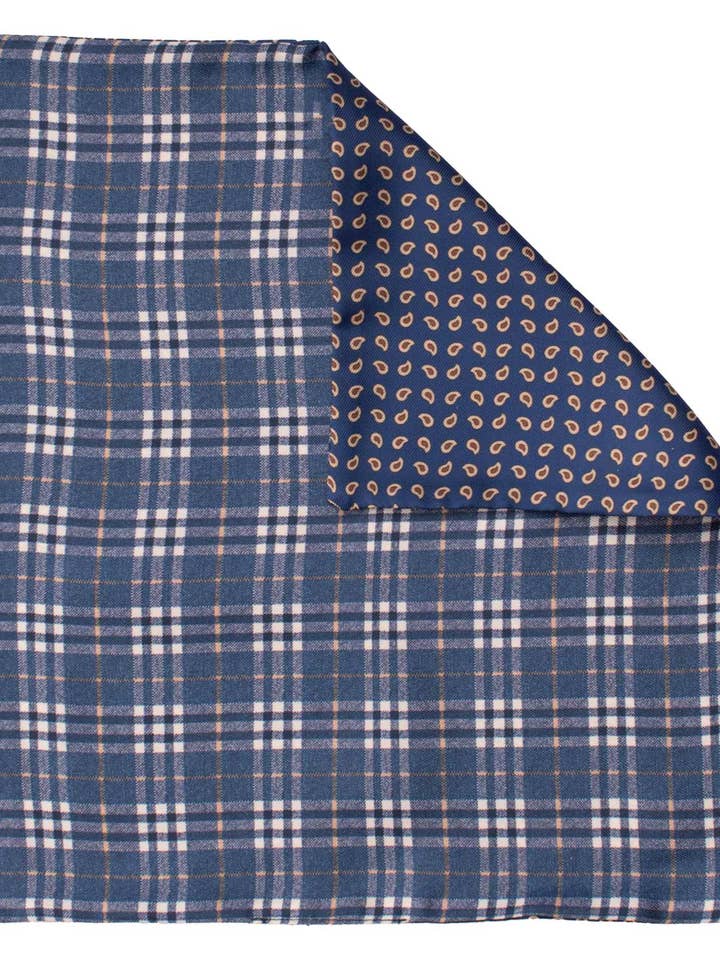 Lenço de Bolso de Seda Double-Face Azul Marinho Padrão Multicolorido POC647 por atacado de Graffeo Cravatte