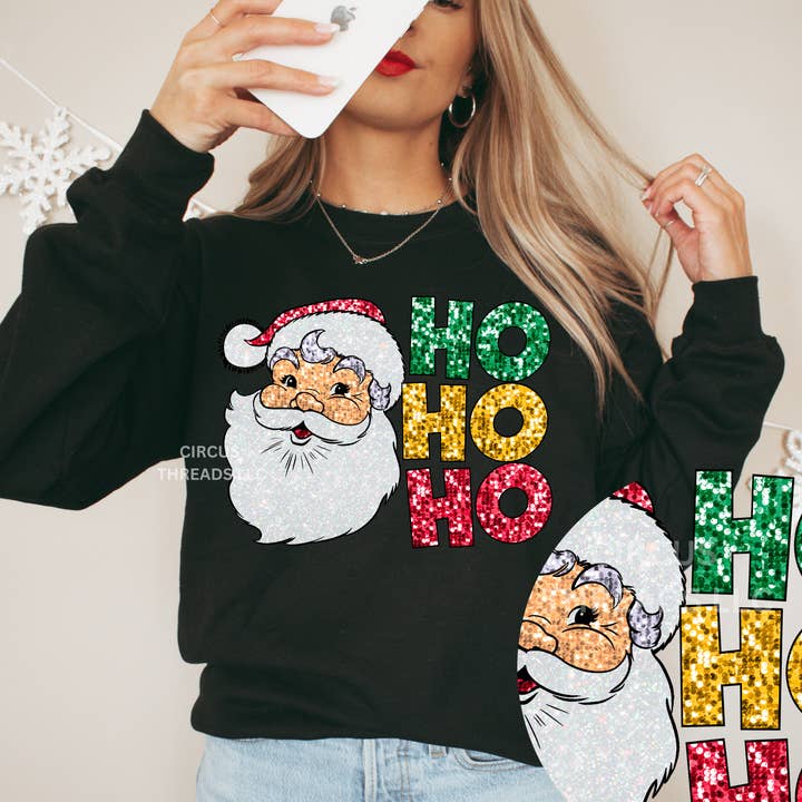 Faux sequins Ho Ho Ho Santa Face - T-shirt ou sweat-shirt pour la vente par Circus Threads LLC