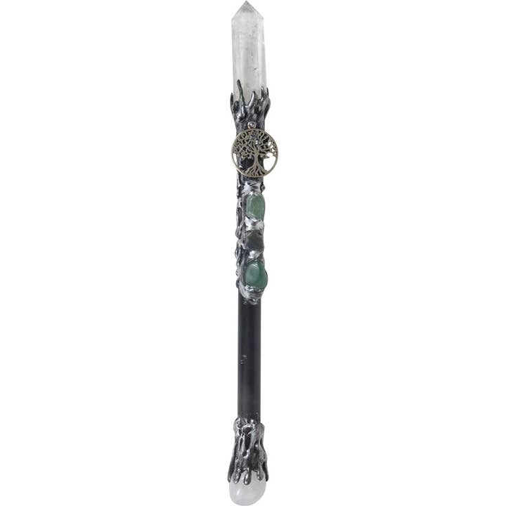 Kheops International - Wholesale Meditation Supplies - Magick Wand - Clear Quartz Point w/ Silver Tree of Life