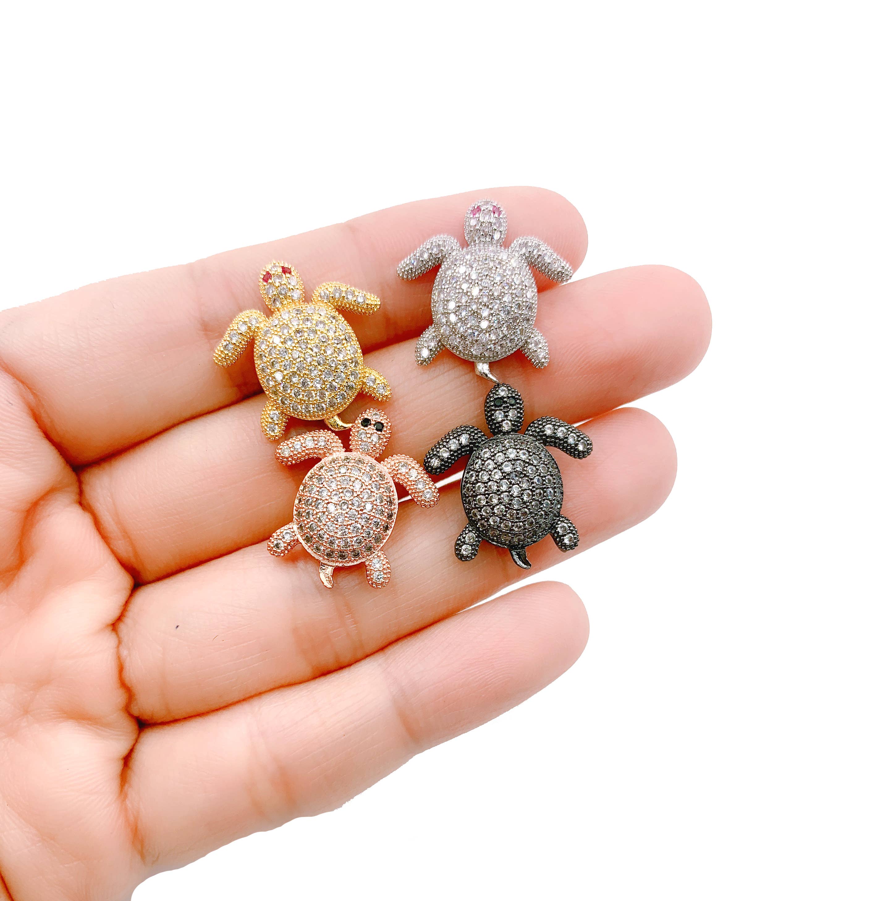 Beads Creation - Wholesale Individual Charm/Pendant - Gold Filled Sea Turtle Bead CZ Micro Pave, BD0470
