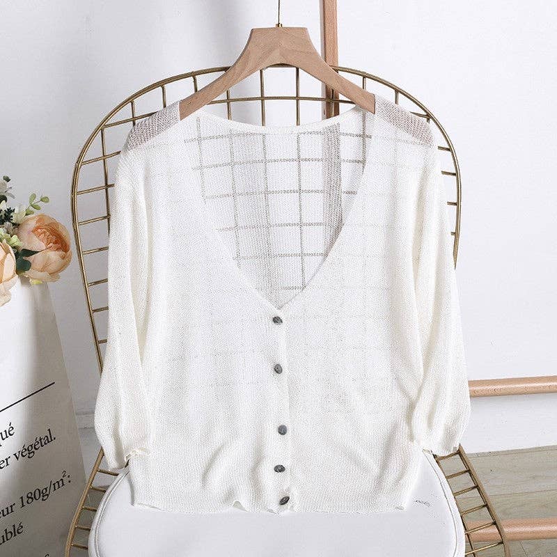 FurDecoration - Venta al por mayor Cárdigan - Mujer - Cardigan ultraligero de punto corto con mangas tres cuartos0