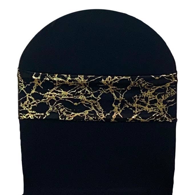 Stretch Spandex Chair Bands Black With Gold Marbling (Pack of 10) for wholesale by YOUR CHAIR COVERS
