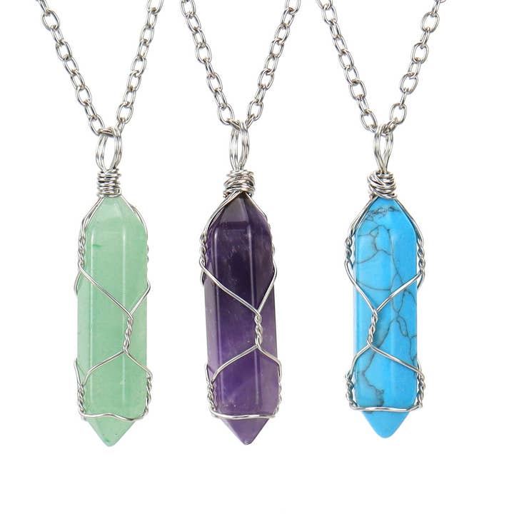 Gypsy Soul - Wholesale Pendant/Charm Necklace - Crystal Wire Wrapped Necklaces - Assortment 12 Pcs