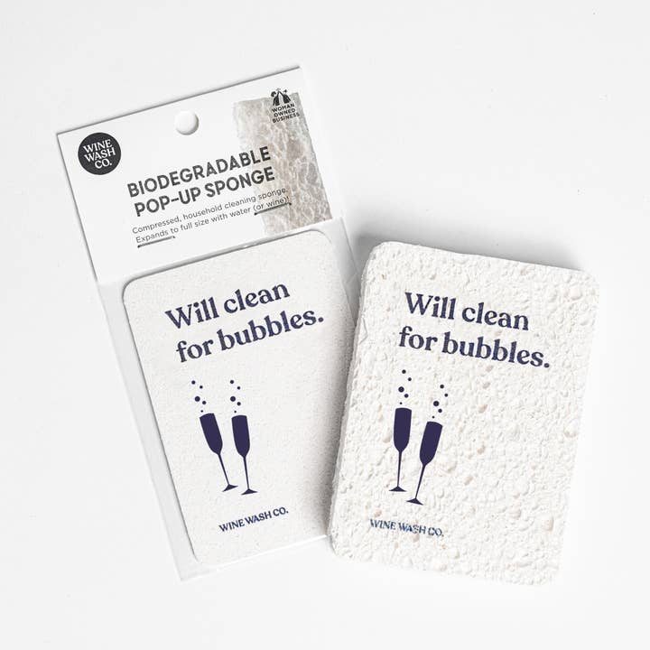 Biodegradable Pop-Up Sponge - Clean for Bubbles for wholesale by Wine Wash Co.
