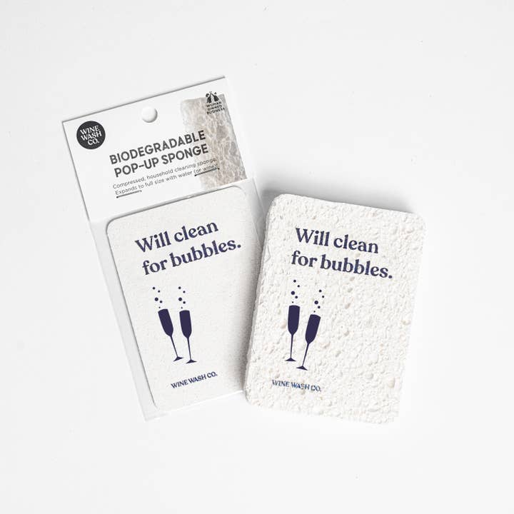 Wine Wash Co. - Wholesale Cleaning Sponge - Biodegradable Pop-Up Sponge - Clean for Bubbles