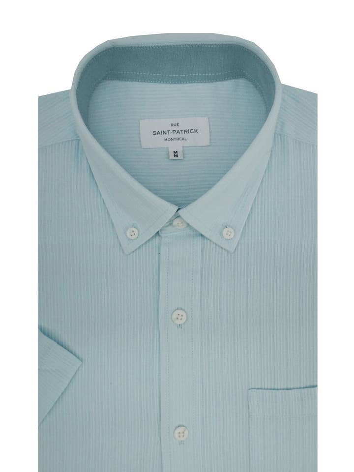 Norfolk Drop Needle Ribbed Short Sleeve Shirt in Aqua Blue for wholesale by Rue Saint-Patrick