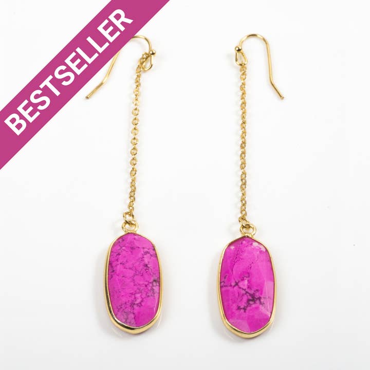 Brincos de Corrente com Howlita Rosa por atacado de Colour Addict Jewellery