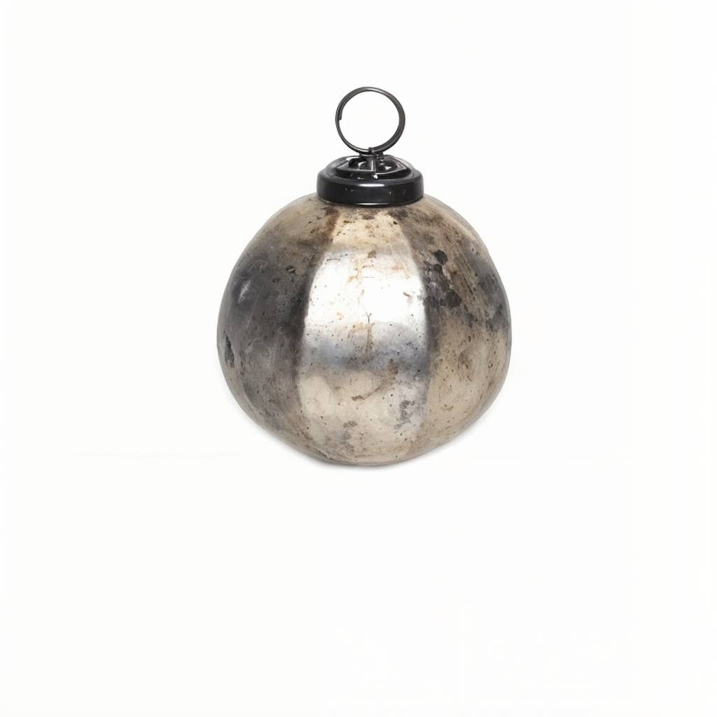 Antikas - Vendita all'ingrosso Decorazione natalizia - Palla di Natale premium rotonda, argento patinato - fatta a mano in India, ∅ 10 cm0