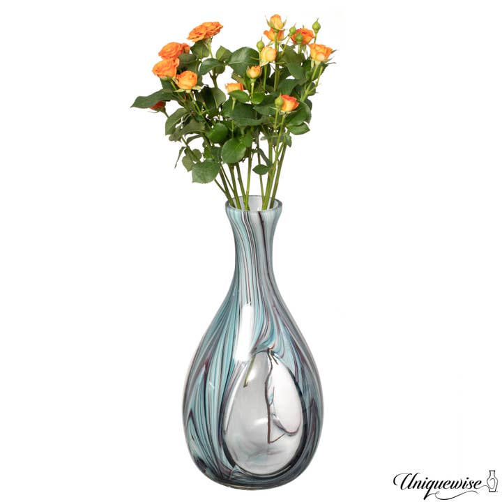 16-Inch Multitone Glass Table Vase in Blue Hue for wholesale by Quickway Imports