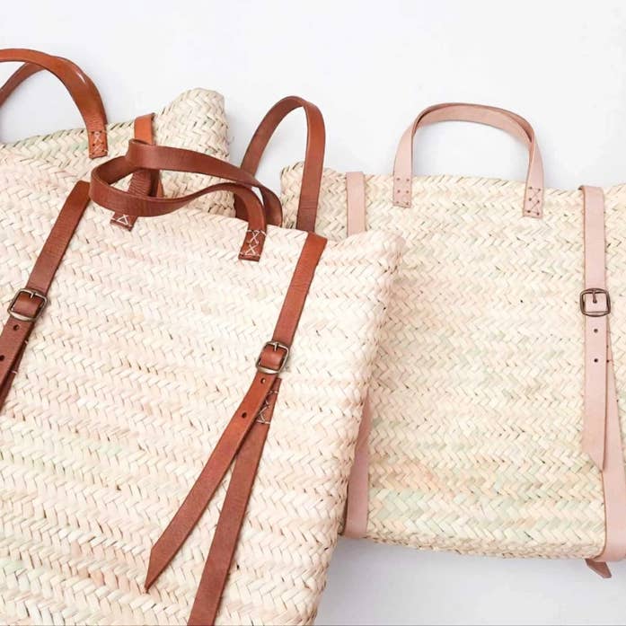 DarKech - Wholesale Tote Bag - Women's - Handwoven Straw Backpack Tote with Leather Straps