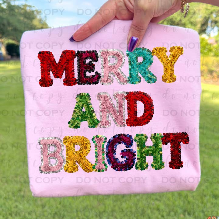 Merry And Bright Faux Sequin DTF Transfer for wholesale by 403 Designs