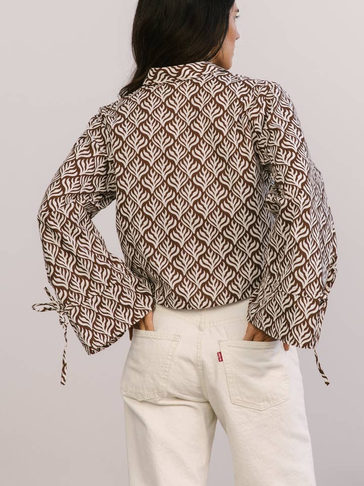 BECASA - Wholesale Button Down Shirt - Women's - Sail Button-Up - Chocolate Flora2