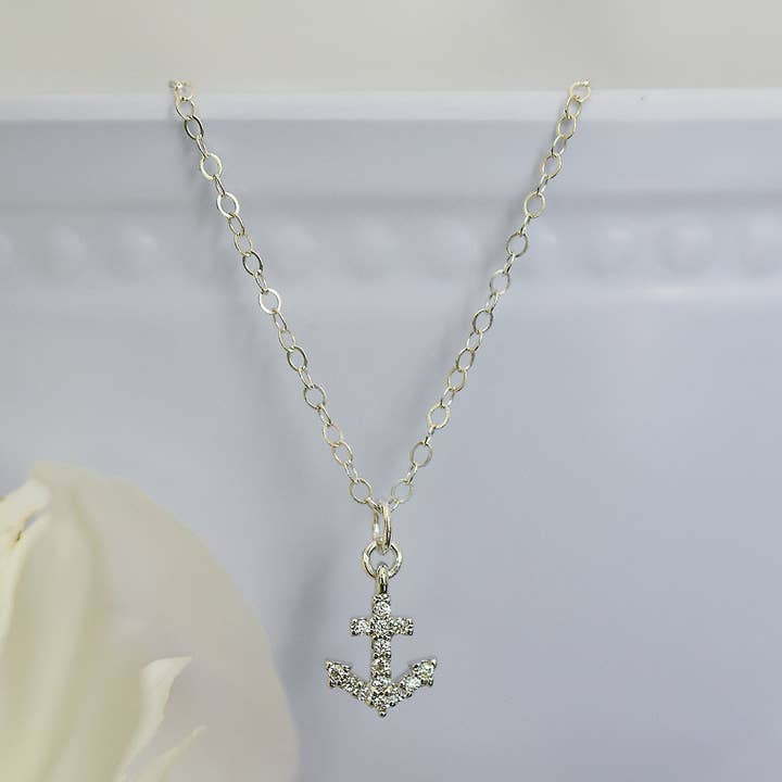 Sparkly Silver Anchor Necklace for wholesale by Designed by Stacey Jewelry