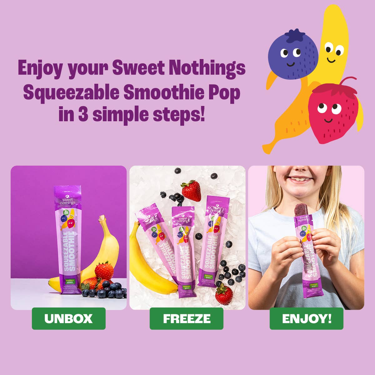 Sweet Nothings - Wholesale Fruit Snacks - Banana Berry Squeezable Smoothie Pops - Freeze At Home2