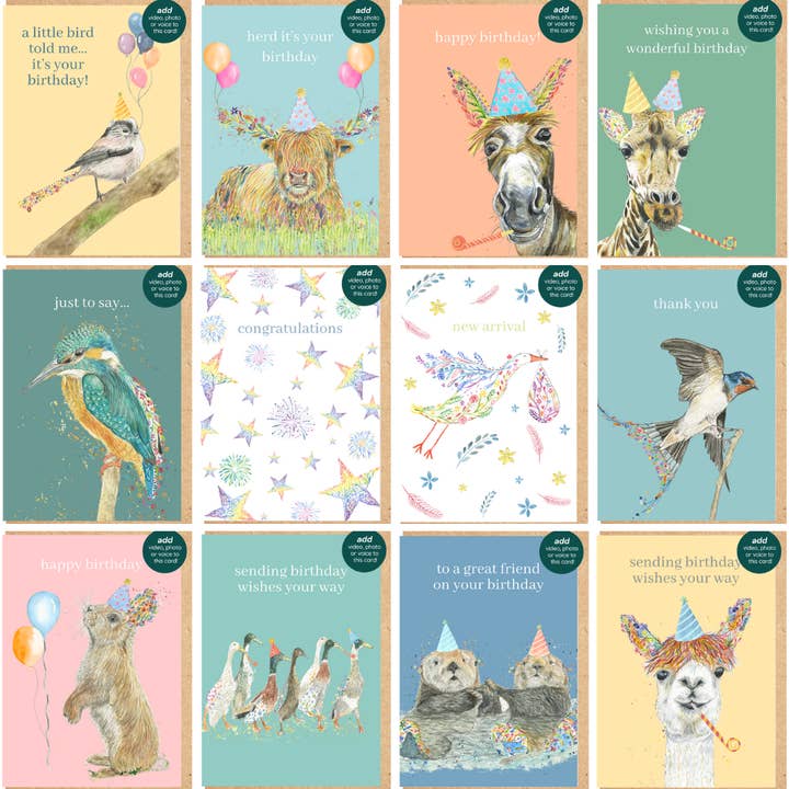Jen Winnett Eco Artist - Wholesale Birthday Card - Refil Bundle 48 QR Greetings cards add video, photo or voice