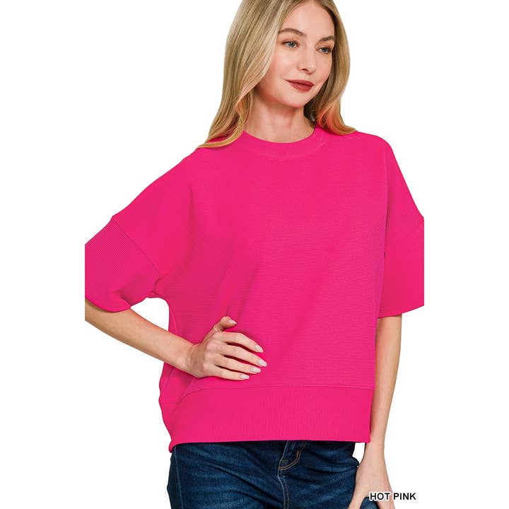 HiteJeans - Wholesale Knit Top - Women's - Ribbed round neck waist banded tee shirts