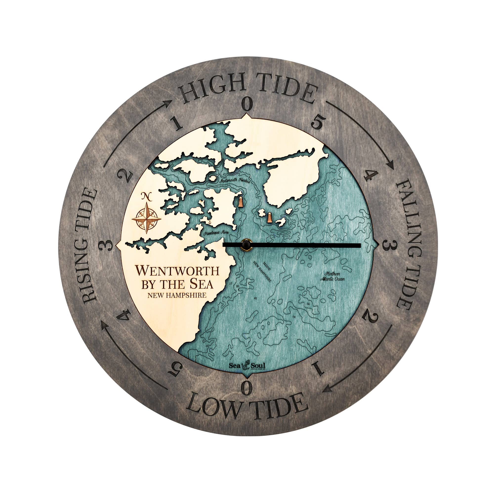 Sea & Soul Nautical Chart Art – Relógio de parede por atacado – Relógio de Marés de New Hampshire - Várias Localizações - 2 Níveis13