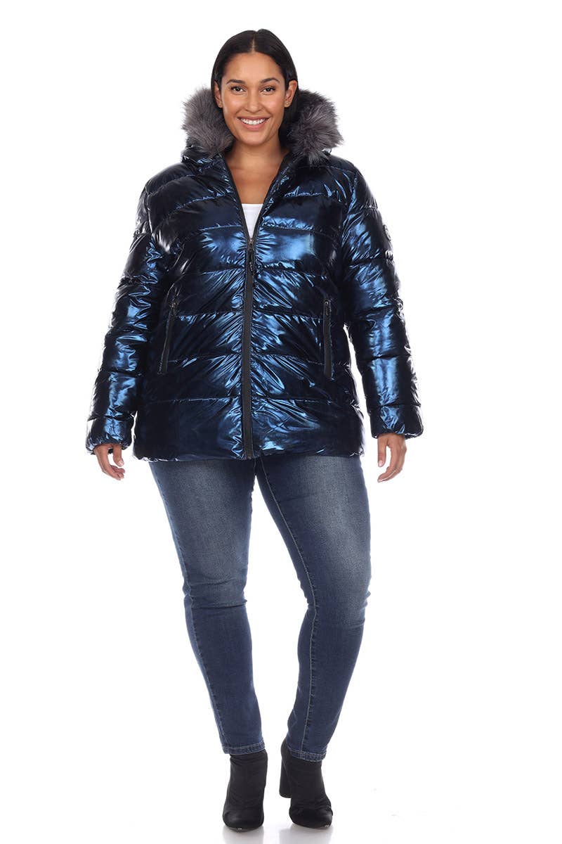 WHITE MARK - Vente Manteau – femme - Doudoune métallisée grande taille avec capuche29