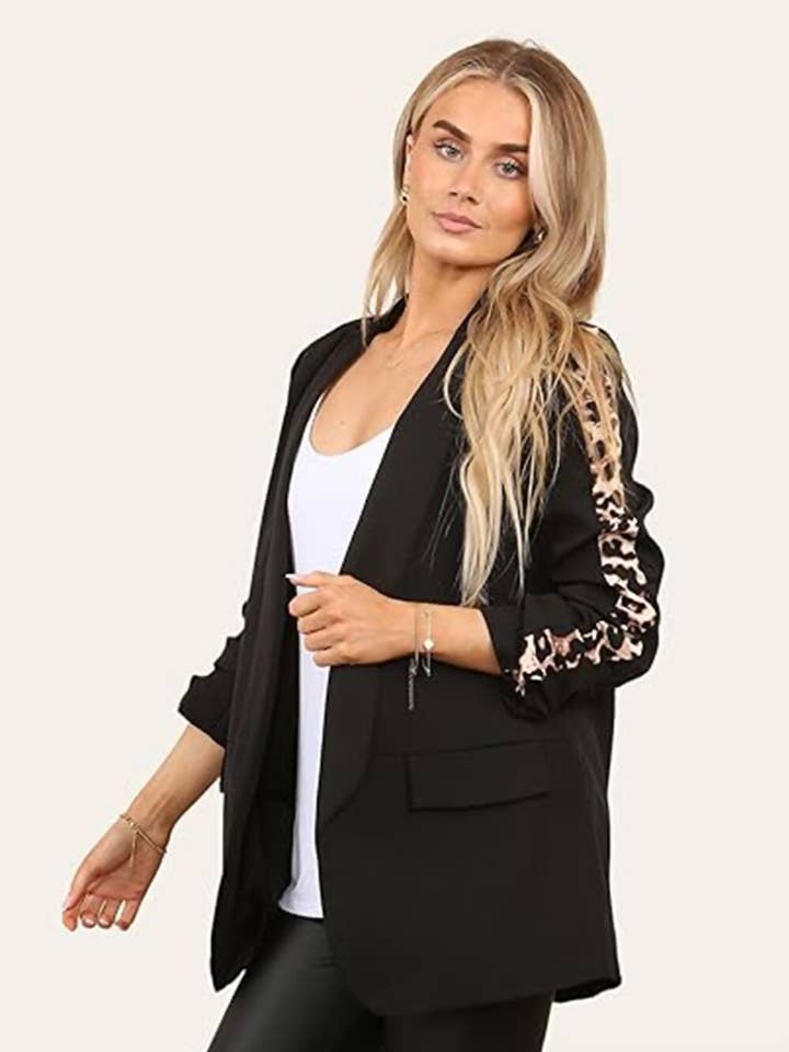 Ruched Sleeve Leopard Stripe Blazer for wholesale by justyouroutfit