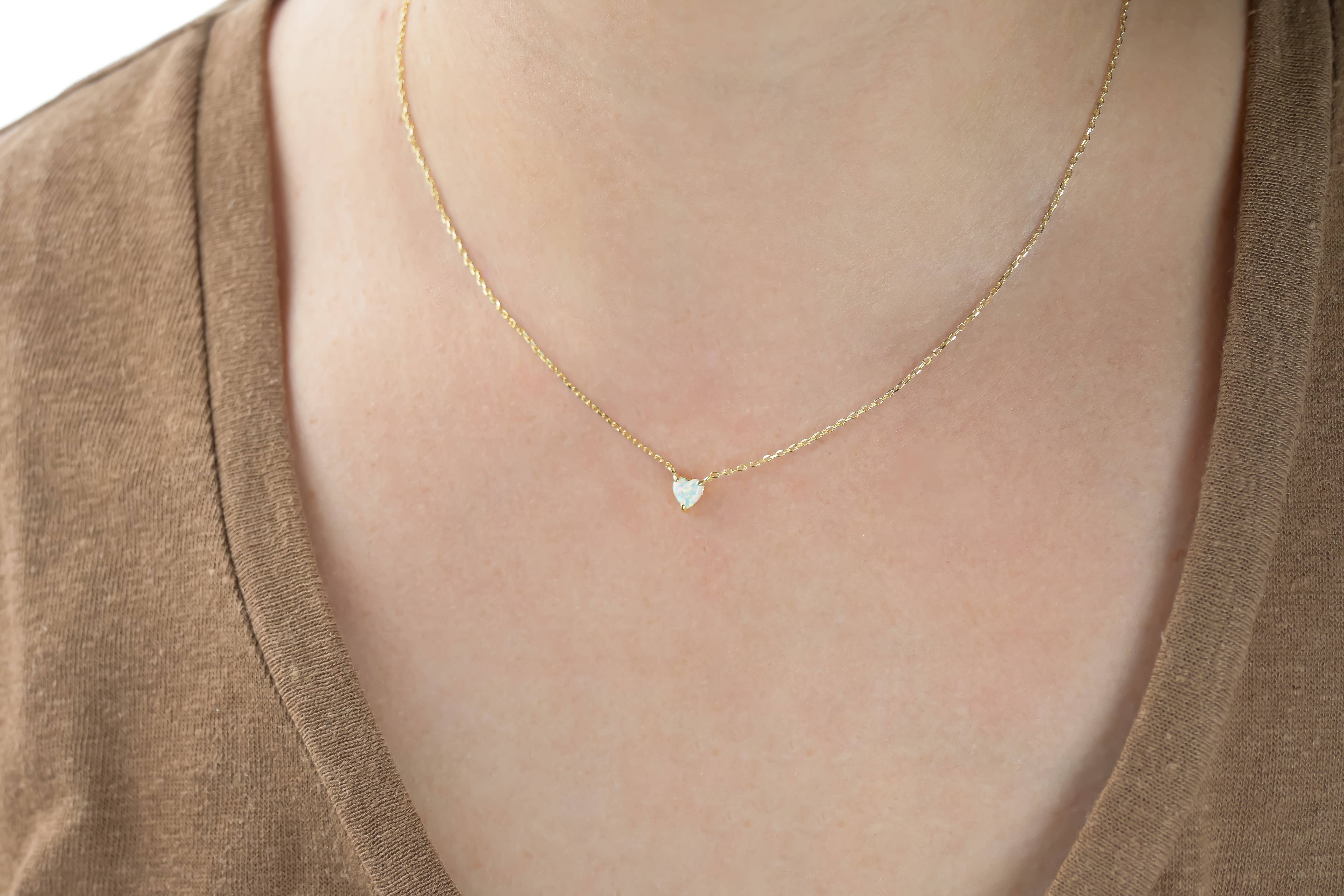 Blueyejewelry - Venta al por mayor Collares con colgantes/abalorios - Collar de plata 925 con forma de corazón y ópalo, collar con forma de corazón minúsculo11