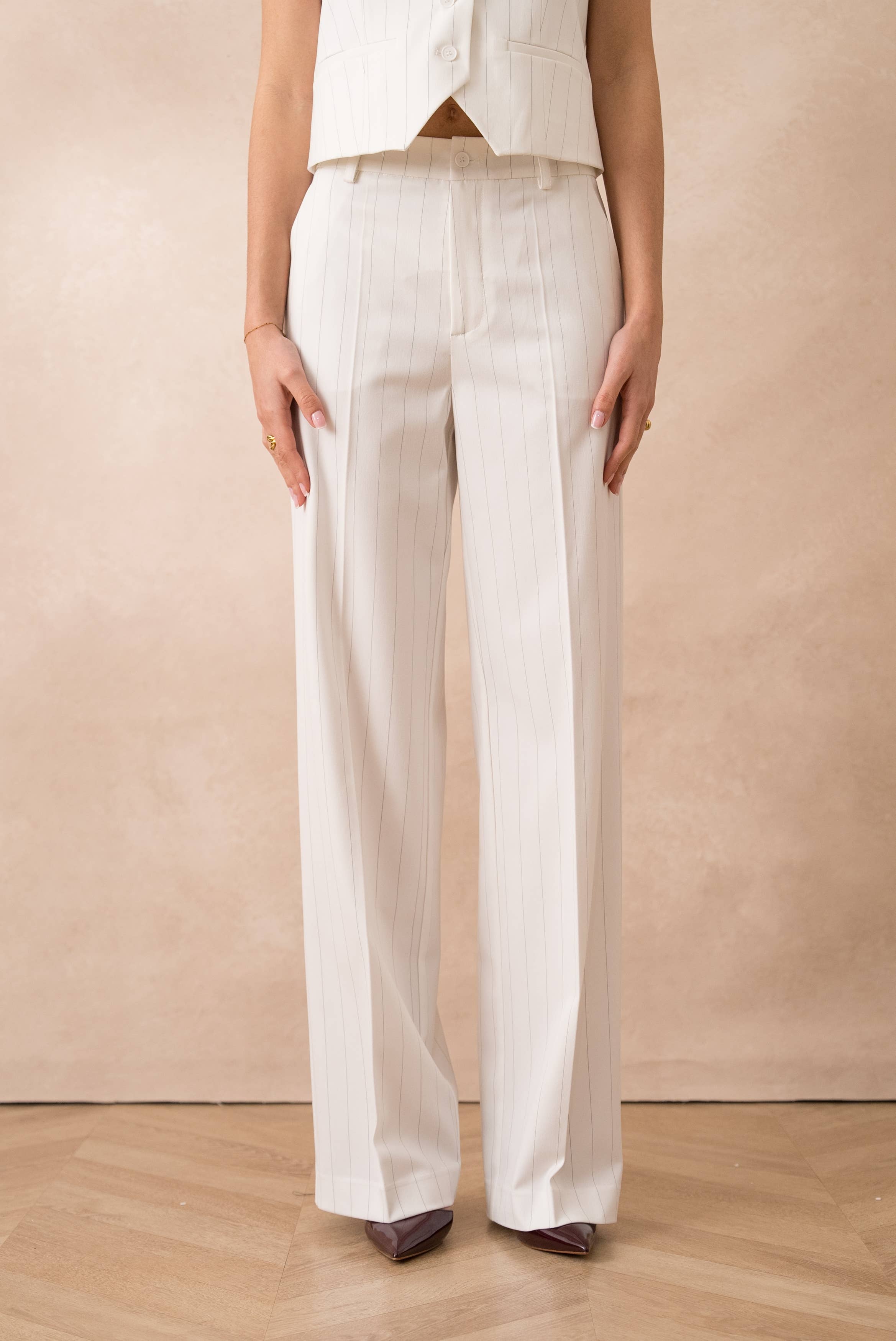 Attentif Paris - Wholesale Suit Pants - Women's - [Harmonia] High-waisted wide-leg striped pants9