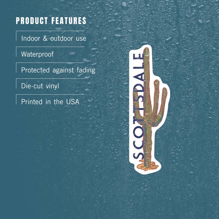 Lantern Press - Wholesale Sticker - STICKERS Scottsdale, Arizona, Cactus, Icon