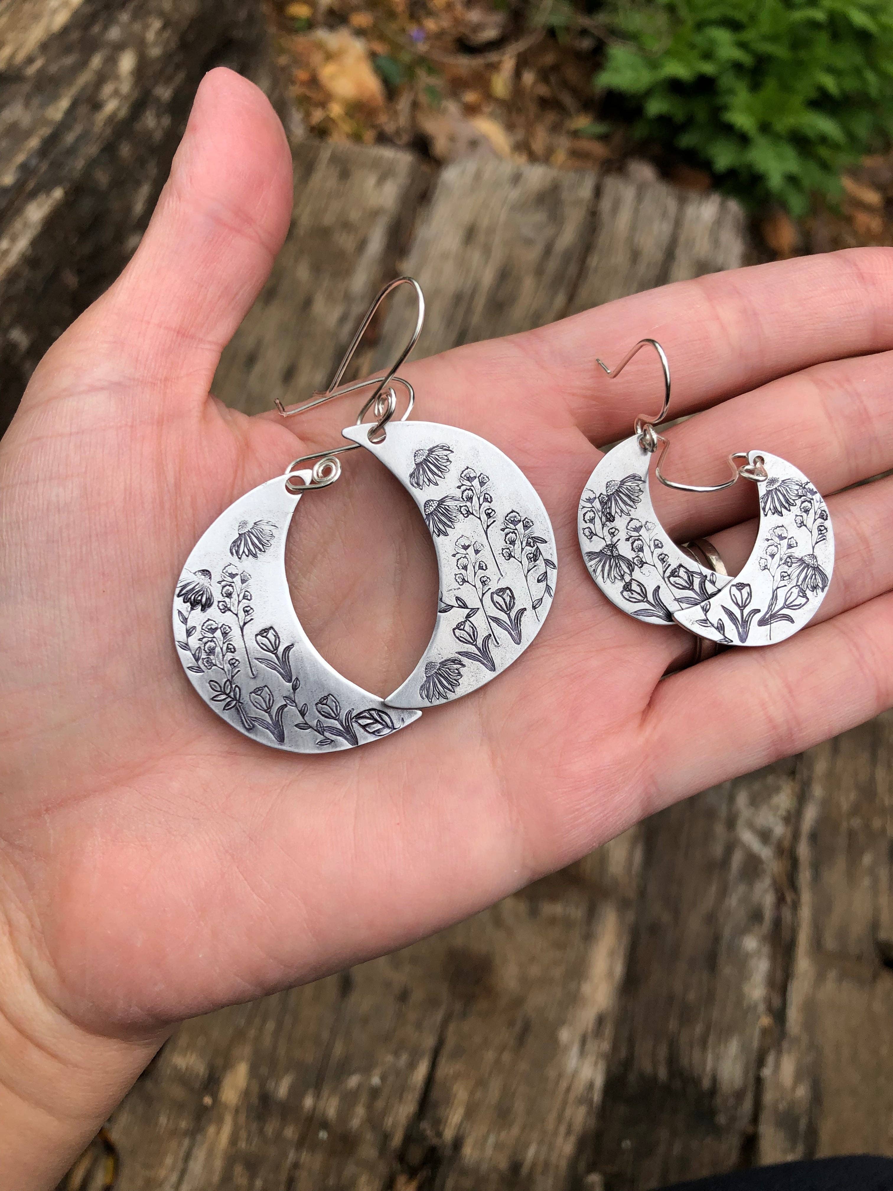 Rising Dawn Boutique - Wholesale Dangle Earrings - Wildflower moon earrings in silver earrings, large1