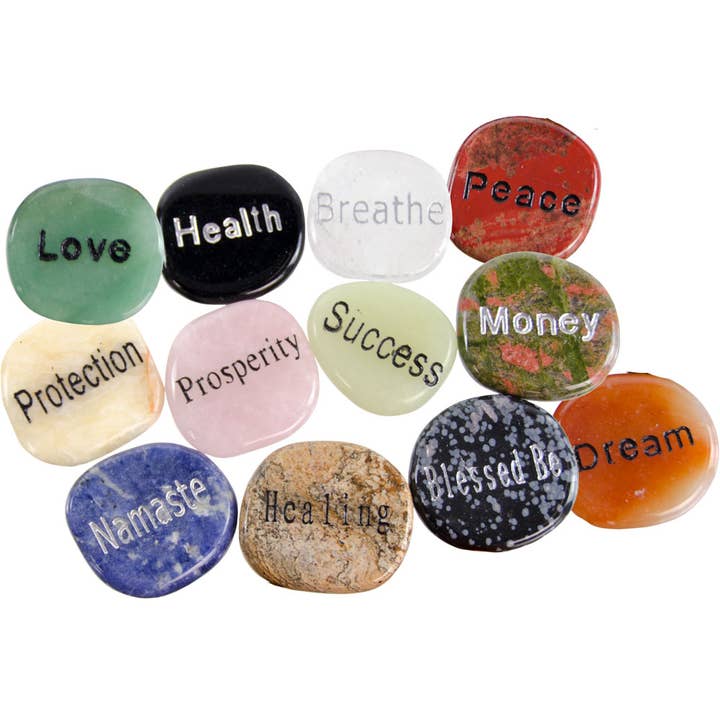 Worry Stones Engraved Positive Words (Pack of 24 Assorted) for wholesale by Kheops International