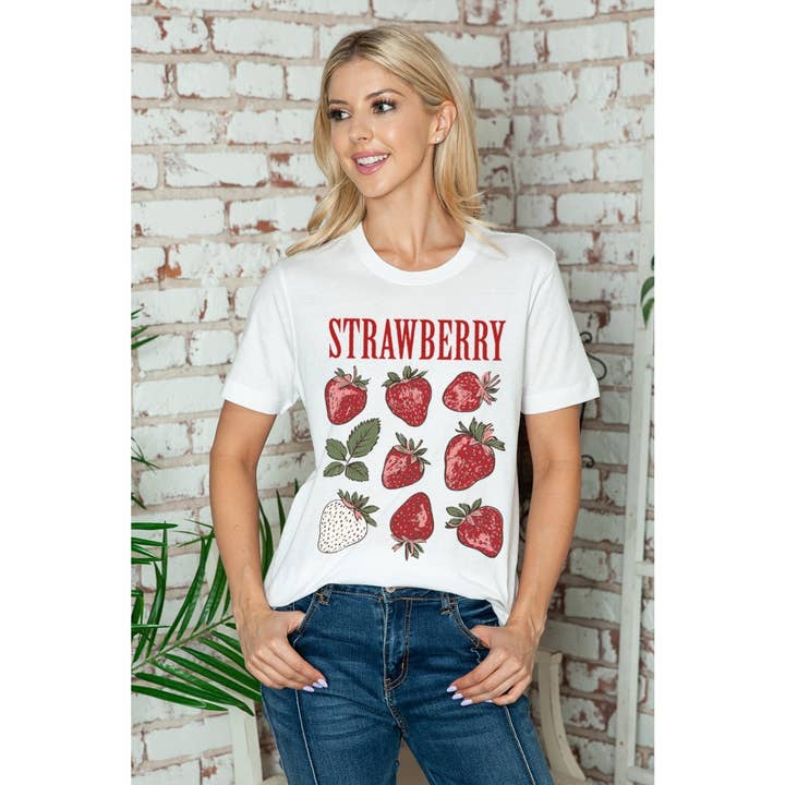 MINEB - Wholesale Screen Printed T-Shirt - Women's - STRAWBERRY VINTAGE FRUIT GRAPHIC TEE2