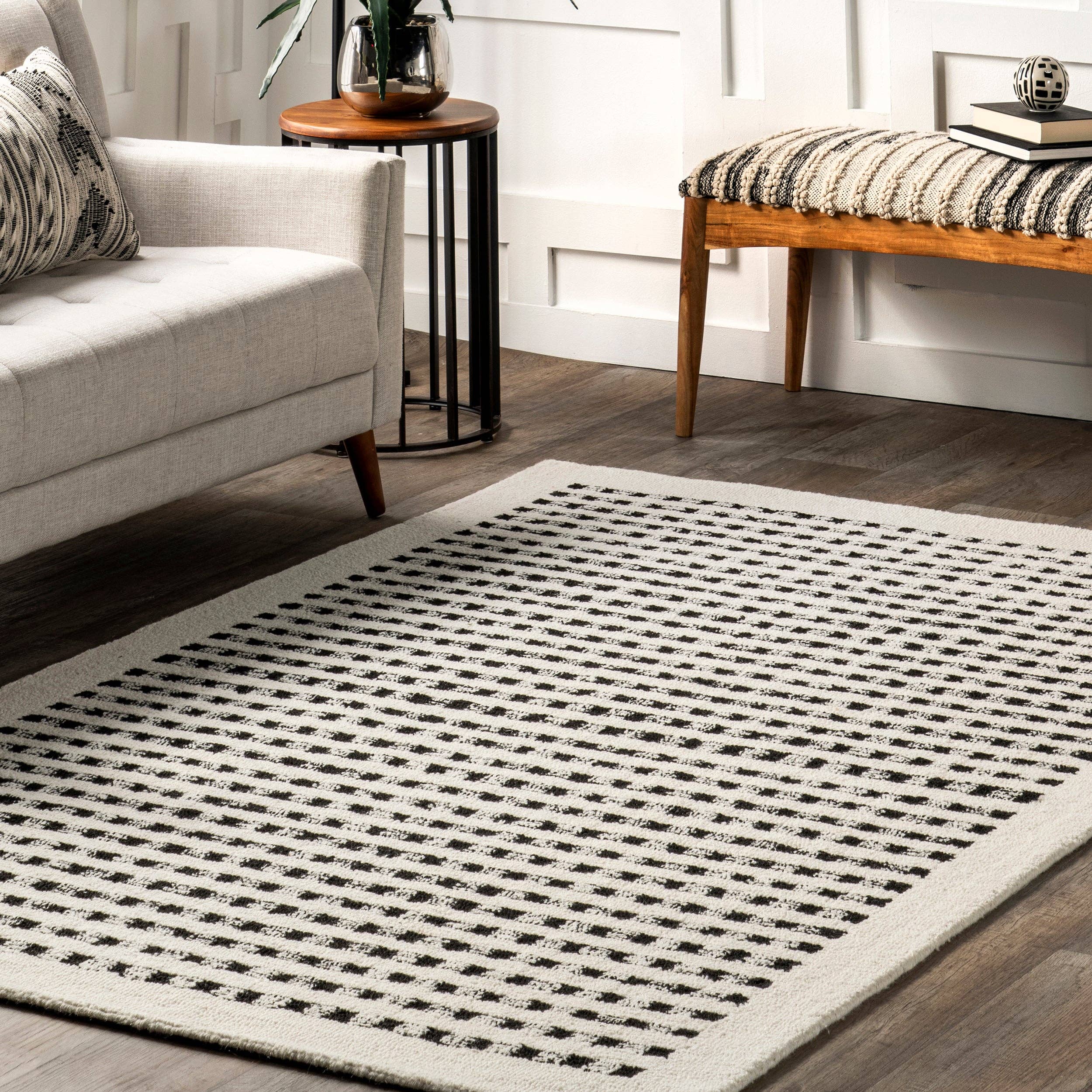 Ivory Adahlia Checkered Wool Area Rug for wholesale on Faire7