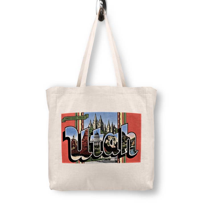 Utah Vintage Postcard Reusable Canvas Tote Bag for wholesale by Daisy Mae Designs