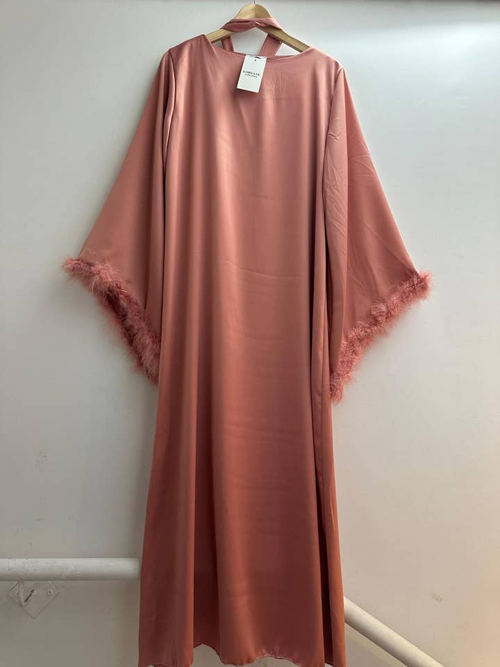 LORIANE - Wholesale Dress – Women's - 10524 Long Dress, Satin, Plain, Plain, Long Sleeved, Feather9