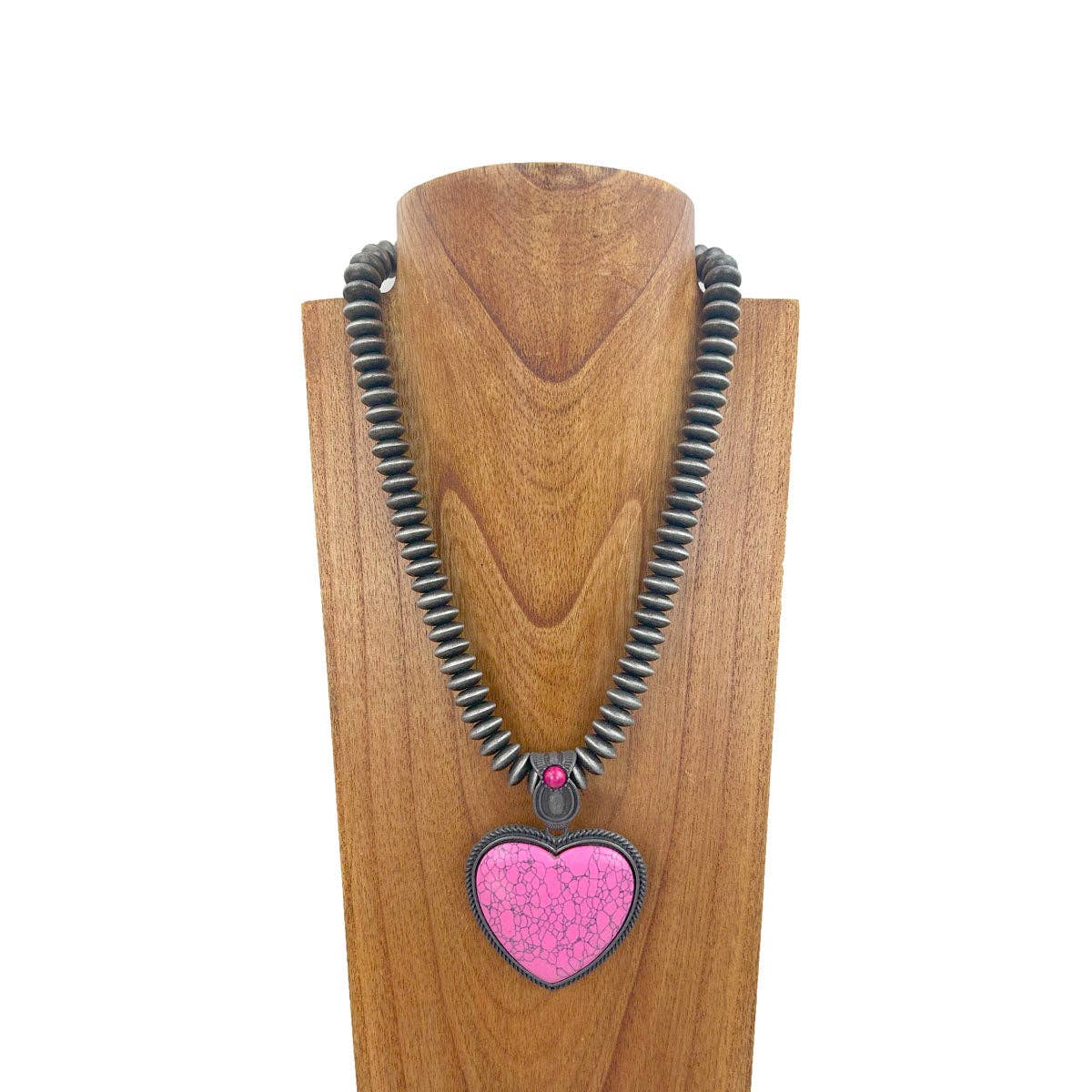 Western Elite Jewelry - Vendita all'ingrosso Collana con ciondolo/pendaglio - NKZ231124-25 Collana con perle Navajo in argento da 21 pollici con pendente in pietra a cuore turchese blu2