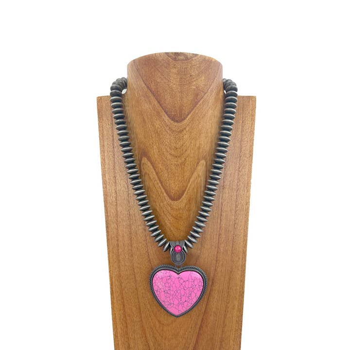 Western Elite Jewelry - Wholesale Pendant/Charm Necklace - NKZ231124-25                          21 inches silver Navajo pearl beads strings with blue turquoise heart stone pendent Necklace2