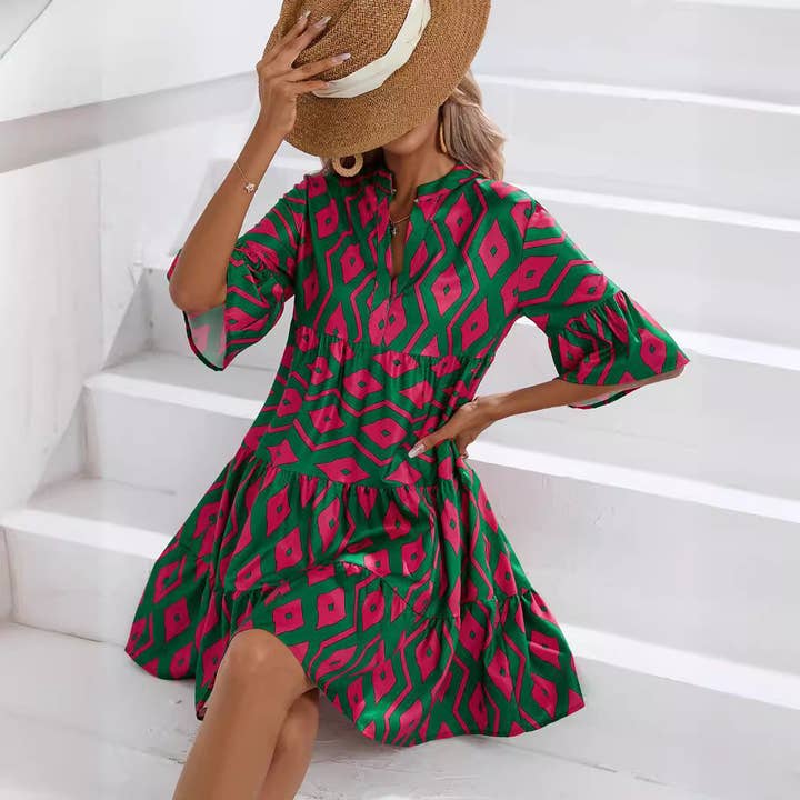 Masyal - Wholesale Dress - Women's - Summer loose V-neck casual short dress for women6