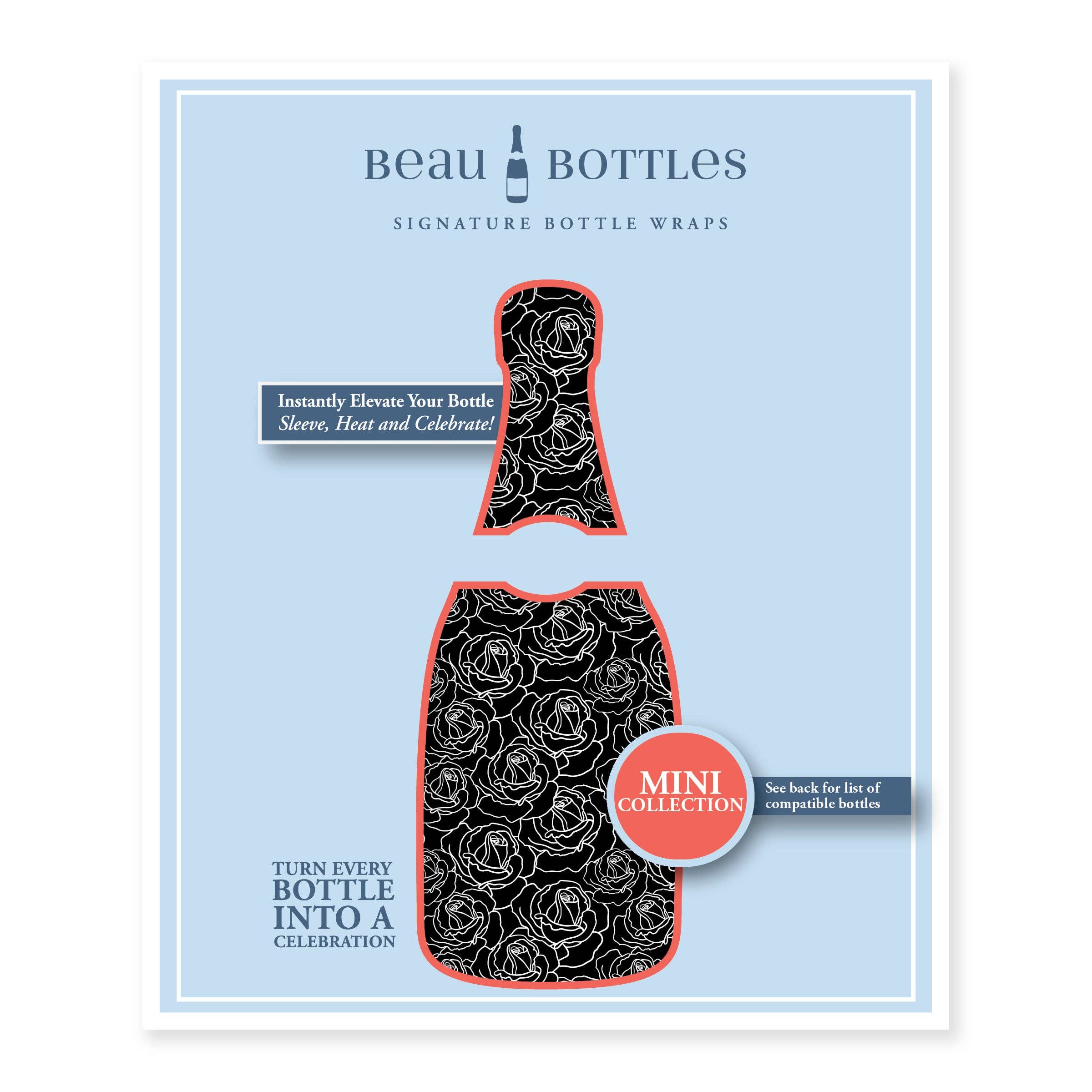 Beau Bottles - Wholesale Wine Gift Bag - Beau Bottles Black and White Roses - MINI Prosecco Collection - Six Pack5