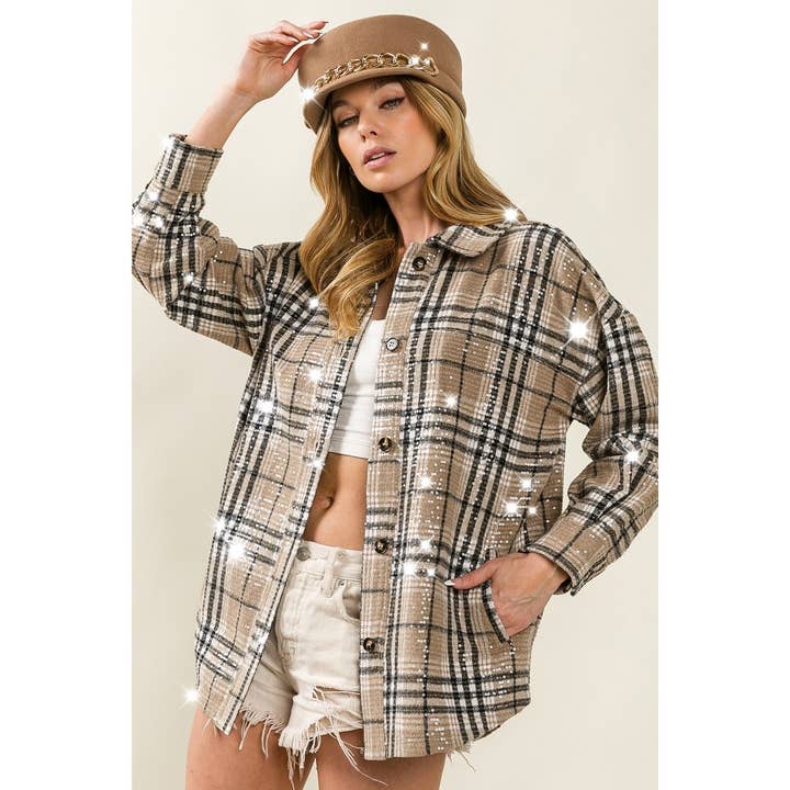 IVE - Wholesale Jacket - Women's - ALLOVER CLEAR SEQUINS VINTAGE PLAID JACKET