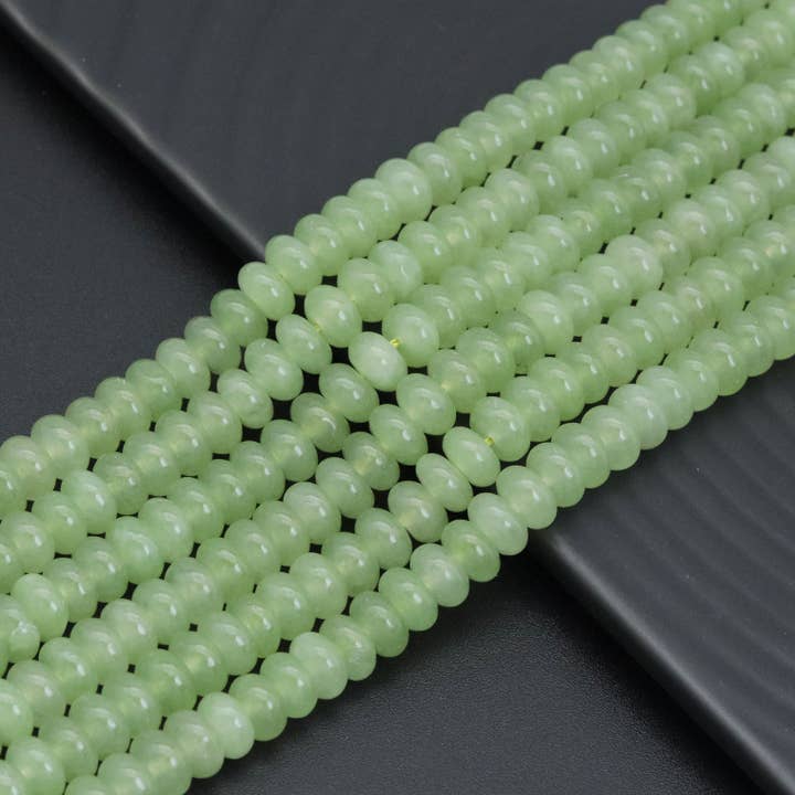 BestBeads&Beyond - Wholesale Beads - 5x8mm Smooth Rondelle Light Green Jade Beads, Sku#U2061
