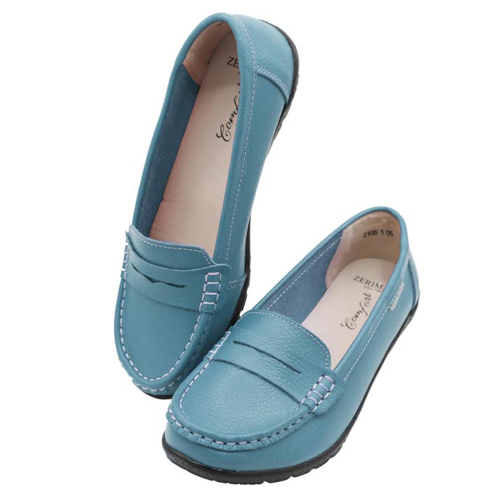 Azul Mocasines de cuero para mujer Zerimar - Zapatos de vestir cómodos, azul de venta al por mayor en Faire